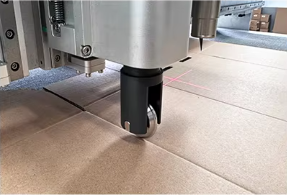 cardboard creasing wheel processing example box fold line closeup